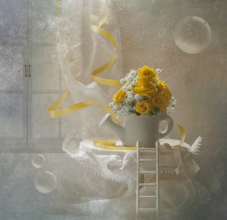 *Have a sunny day* - home style, roses, petals, splendor, yellow color, still life, sunny day