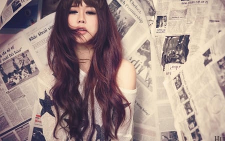 Asian In Long Hair - longhair, beauty, asian, tshirt