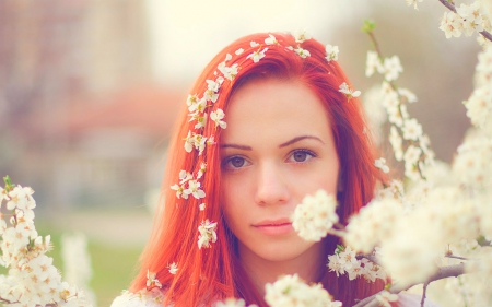 Pretty face - flowers, face, woman, redhead