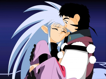 Resting in His Arms - ryoko, space pirate ryoko, anime couple, tenchi masaki, couple, anime girl, tenchi, anime guy, tenchi muyo, anime woman, masaki, anime, held in arms