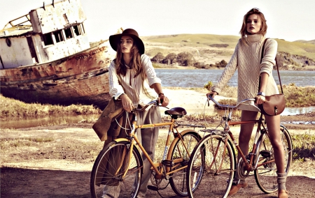 Bicycle ride - summer, ship, girl, romanian, woman, model, ride, bicycle, couple, Andreea Diaconu