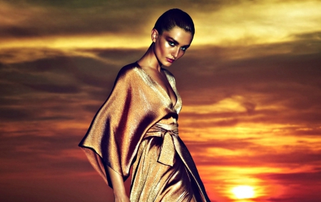 Andreea Diaconu - andreea diaconu, red, model, romanian, girl, sky, orange, sunset, woman