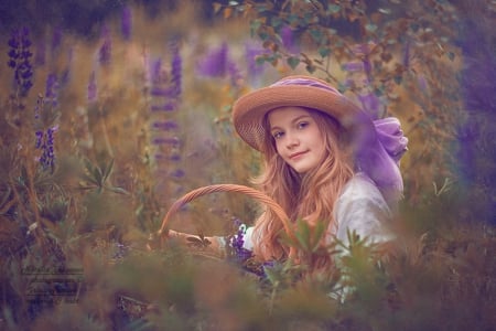 In a field of lavender - beauty, field, girl, lavander