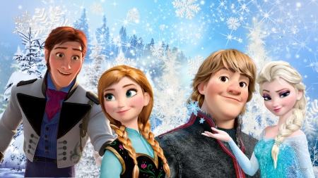 Frozen Characters - anna, trees, movie, kristoff, winter, olaf, hans, cold, elsa, disney, frozen