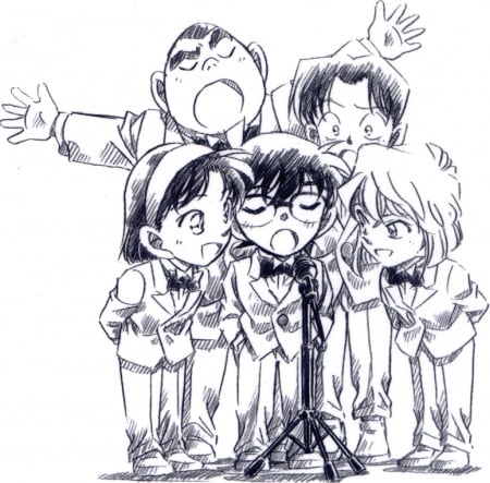 Detective Conan - music, mitsuhiko, microphone, genta, haibara ai, singing, conan edogawa, ayumi, detective conan