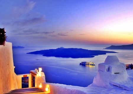 Santorini Island - island, twilight, santorini, dusk