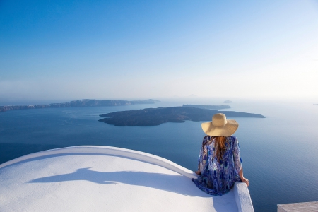 I can see forever..... - woman, island, view, santorini