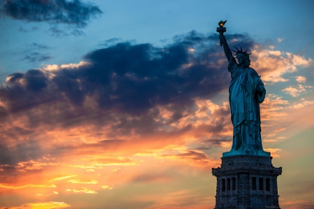 Statue of Liberty at Sunset - new york, statue of liberty, monument, sunset