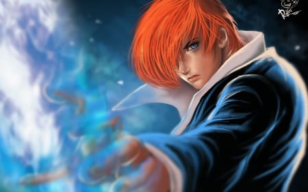 Iori Yagami - cristian ac, game, iori yagami, blue, art, the king of fighters, fantasy, orange, guy, boy