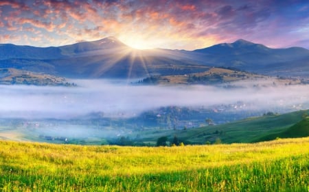 Beautiful sky - field, sky, nature, mountain