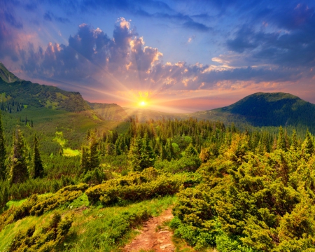 Sunshine - nature, sky, sunshine, mountain