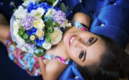 girl in flower mood - pretty, mood, smile, flower