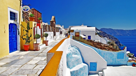 Santorini Walk Way - architecture, stone walk way, santorini, greece