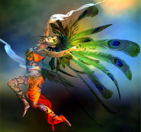 ~Delilah's Dancing~ - female, softness beauty, charm, creative pre-made, digital art, weird things people wear, flower in their hai, lovely, 3-dimensional art, characters, beautiful girls, dancing, 3D and CG, feathers, love four seasons