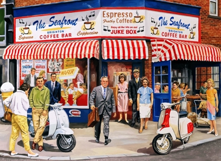 The Coffee Bar - lambretta, teens, people, brighton, mods, coffee, bar, scooters, seafront