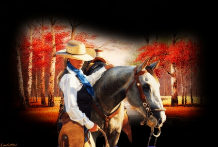 Smokey - nature, autumn, horse, cowgirl