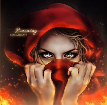 Burning - fantasy, burning, lady, red