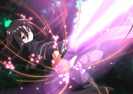 Sword Flash - close up, magic, emotional, angry, sao, blade, black hair, armor, kirigaya kazuto, kazuto kirigaya, glowing, sparks, sinister, anime, sword, sword art online, male, mad, kirigaya, light, long hair, kirito, cg, hd, glow, closeup, boy, weapon, serious, guy, kazuto