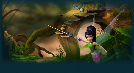 Vidia - green, wings, vidia, movie, sword, disney, pink, The pirate fairy