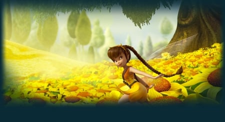 Fawn - fawn, yellow, flower, fantasy, wings, movie, field, disney, The pirate fairy