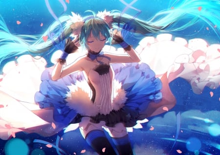 Hatsune  Miku - nice, beauty, female, twintail, aqua hair, anime girl, miku hatsune, pretty, anime, miku, twin tail, hatsune miku, girl, twintails, long hair, gown, lovely, hatsune, vocaloids, blue hair, twin tails, vocaloid, beautiful, sweet, dress