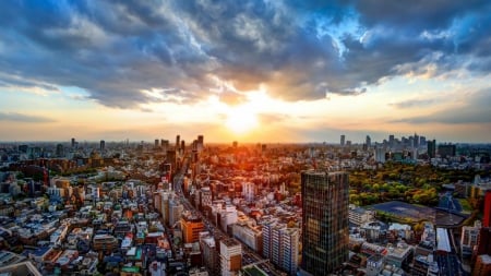 wonderful sunset over a cityscape hdr - streets, clouds, city, sunset, hdr