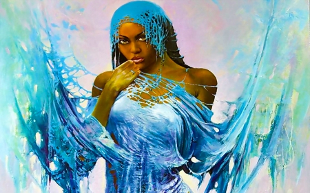 Creole Beauty - artistic, blue, girl, beauty, fantasy, painting, digital, woman, creole, art, wallpaper