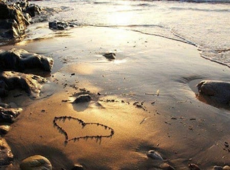 Heart on  a Beach - summer, sand, heart, beach, sea, nature