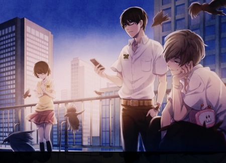 Zankyou no Terror - school uniform, terror, couple, anime, tokyo, friends, seifuku