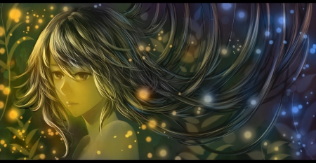 Dark Gold - pretty, anime, magic, female, maiden, gloomy, long hair, dark, gloom, sorrow, golden, nice, anime girl, realistic, beautiful, girl, beauty, gold, lovely, sweet, darkness, glowing, lady