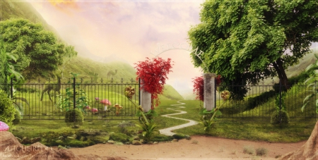 Welcome - garden, path, fantasy, trees