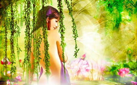 Asian Fantasy - woman, art, girl, serene, beautiful, digital, wallpaper, fantasy