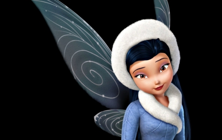 Silvermist - hat, movie, girl, winter, wings, black, fantasy, secret of the wings, white, silvermist, blue, disney, fairy