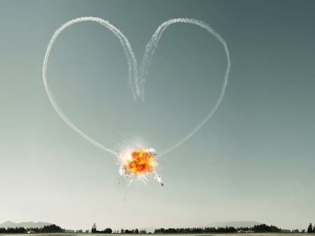 Heart explosion - sky, explosion, heart, valentine, fire