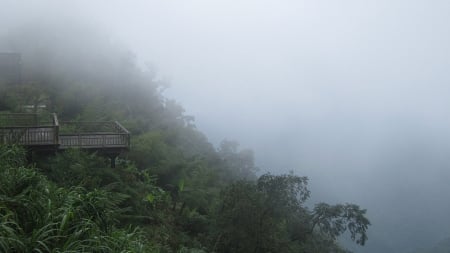 Mountain dense fog - overlooking, dense fog, platform, mountain