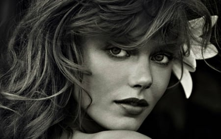 Frida Gustavsson - white, woman, face, girl, frida gustavsson, black, model, flower