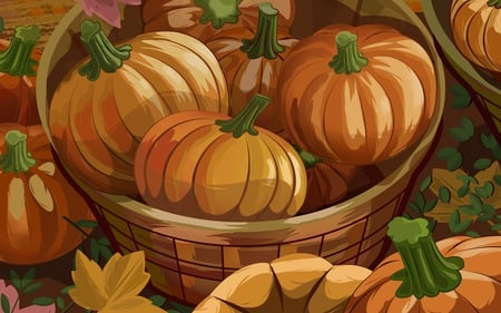 Pumpkin Harvest - pumpkins, halloween, harvest, cane baskets