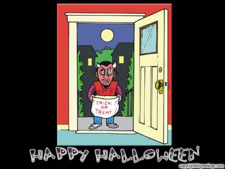 Trick or Treat - lolly bag, trick, treat, night, child, door, costume, halloween, full moon