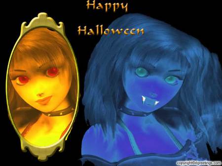 Vampire Girl - halloween, reflection, girl, 3d, mirror, vampire