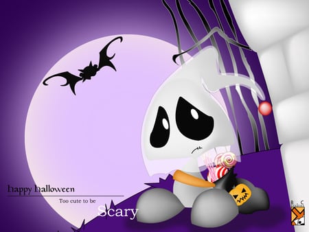 Too cute to be scary - halloween, trick or treat bag, ghost hat, full moon, bat