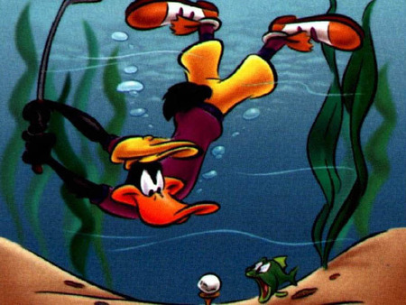 Golfer Daffy - golfing, cartoon, fish, reeds, daffy duck, underwater