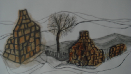 winter welsh scene - trees, winter, snow, seasons, cottages