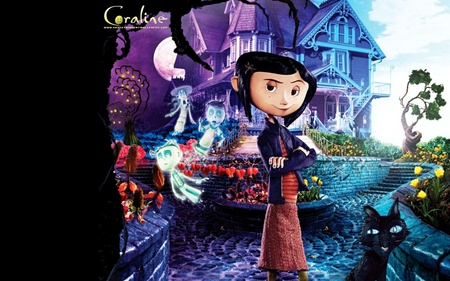 Coraline - animated, woman, collage, female, eyes, black, elegant, other, face, pretty, cool, coraline, henry selick, cute, kid, adorable, cat, girl, cartoon, magical, beautiful eyes, picture, comics, 3d, adventure, beautiful, sweet, smile