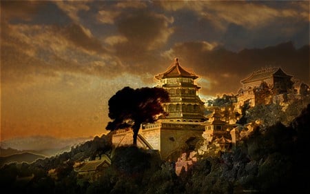 Chinese Town - chinese town, relief, dark, town, wds, chinese, widescreen