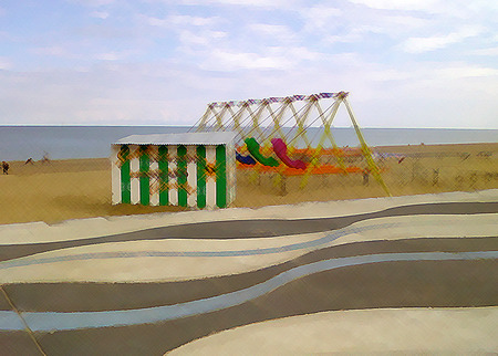 Ramsgate Brushstroke - landscape, swings, beach, seaside, painting