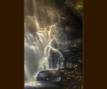 Hareshaw Linn Waterfall 7 - water, waterfall, autumn, rocks, leaves