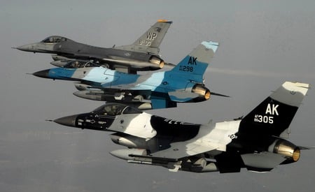 Three More Falcons - fast, jet, recon, fighter, aircraft, wing, f16, military, fly