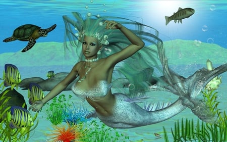 Silver Mermaid - silver, girl, mermaid, fish, daz3d