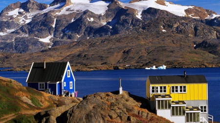 remote colorful village of amassalik greenland - village, colors, mountains, bay