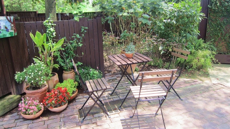 Garden - chair, take a rest, plants, garden, relax, flower